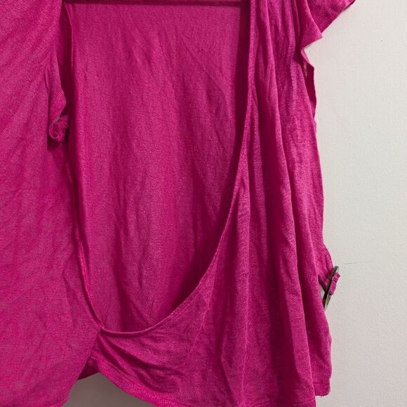 Banana Republic 100% linen lightweight magenta pink top with tortoise detail S - Picture 5 of 9